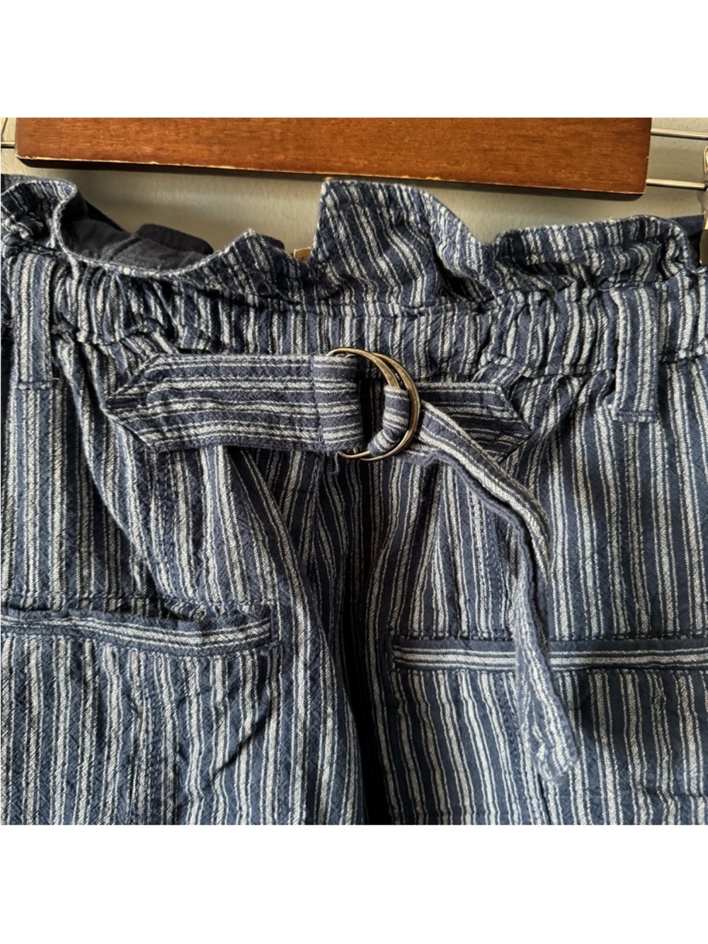 Free People Navy Pinstripe Drop-Crotch Wide Leg Pants - Picture 8 of 11